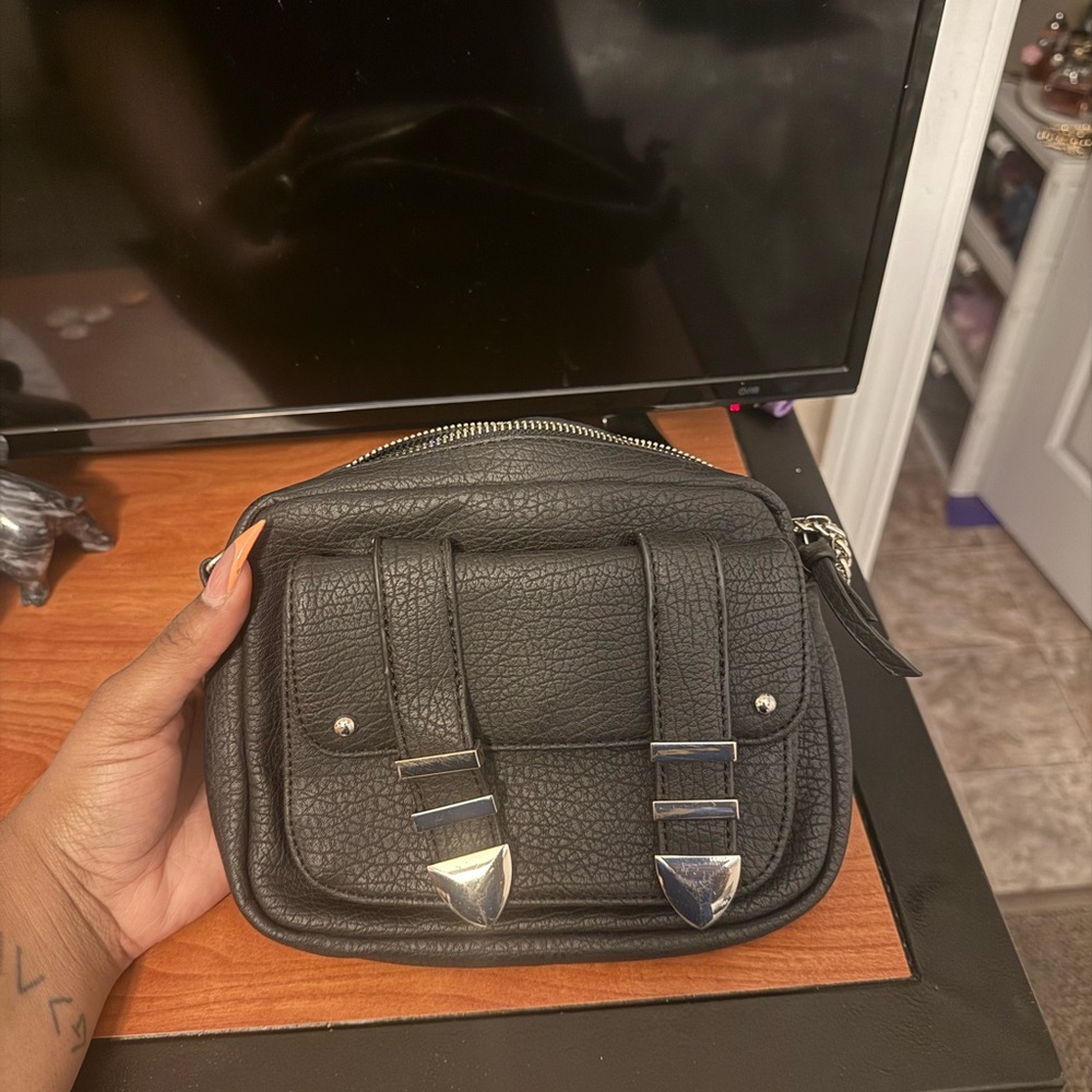 Black Women's Crossbody Bag with Silver Hardware